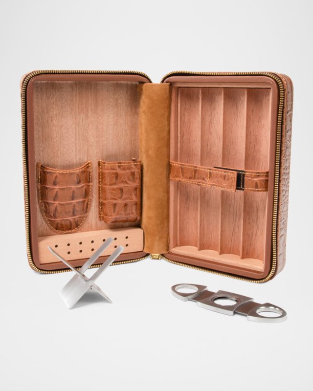 Cain Croco Cigar Leather Travel Case